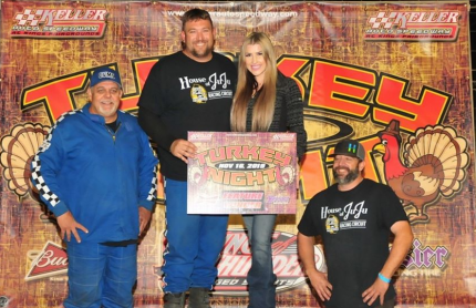 Faccinto wins Turkey Night King of Thunder Main Event at Keller Auto Speedway Saturday night Dan Myrick wrapped up the CVMS Mini Stock title ahead of Greg Baronian (left) and Ryan Doglione (right).
